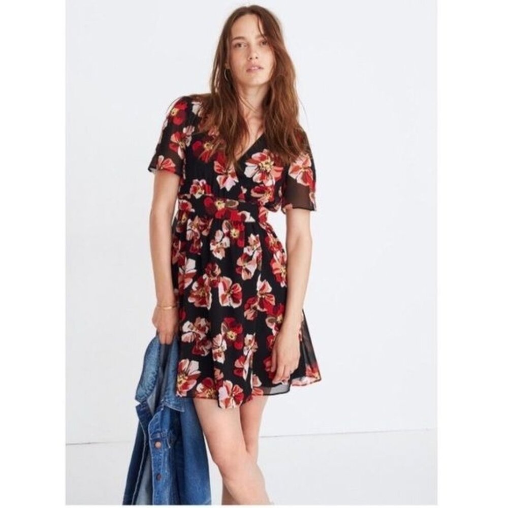 Madewell Tulip-Sleeve floral Dress in French Rose size 00